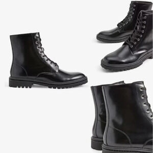 New! Express men’s Black patent Leather lace-up Combat Boots Size 9
